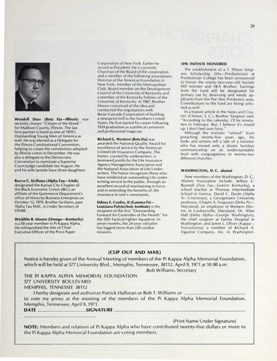 The Pi Kappa Alpha Memorial Foundation, March 1971